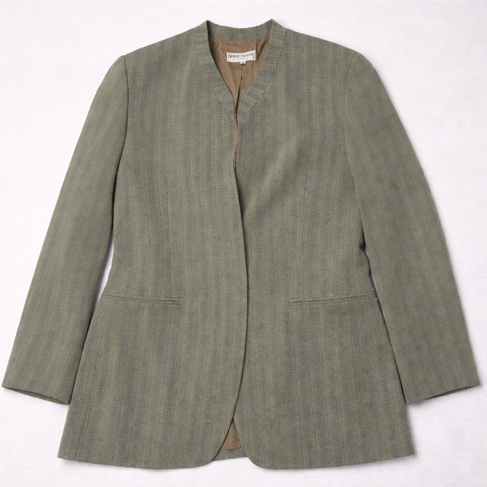 Giorgio Armani Blazer Womens 14 Gray Herringbone Made In Italy Minimalist